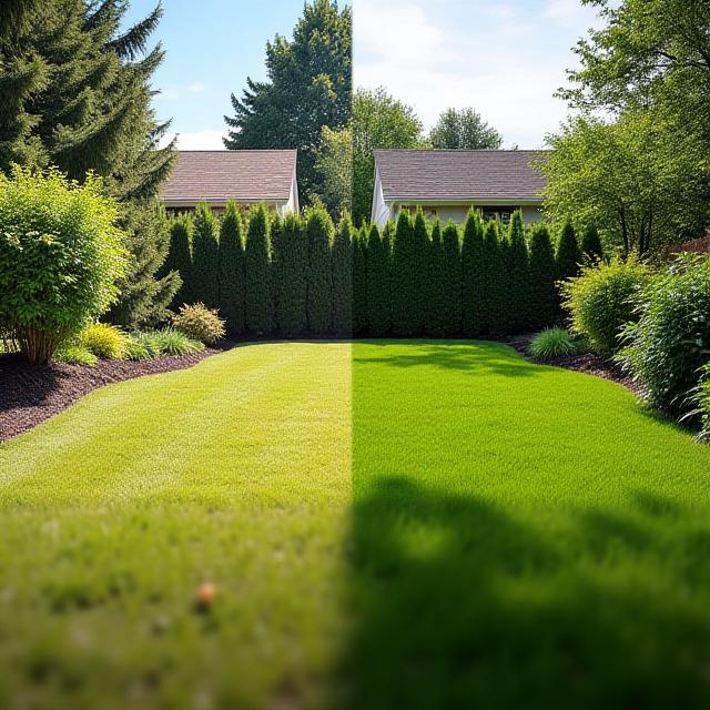 Before and after of a backyard landscape transformation