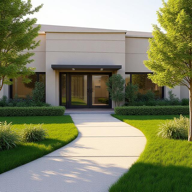 Professionally maintained commercial property entryway landscaping