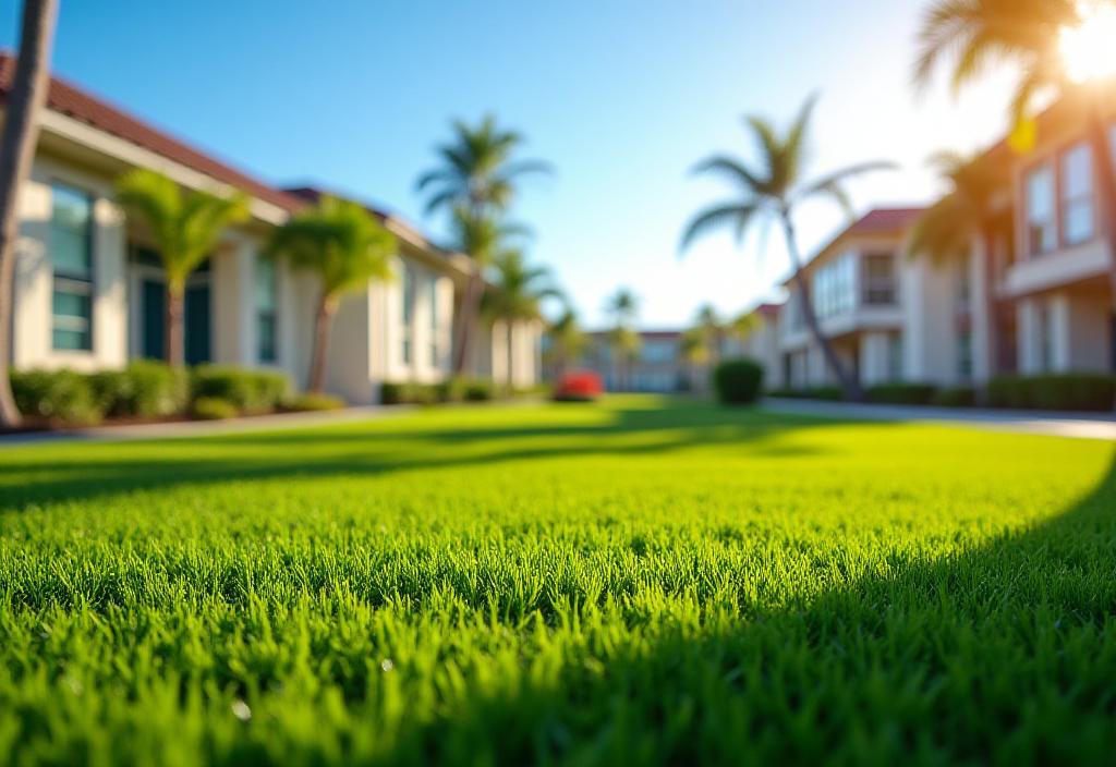 Beautifully manicured St. Augustine grass lawn in a Fort Myers sunny neighborhood