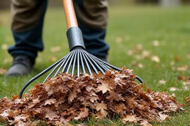 Yard Clean-up with Rake and Debris
